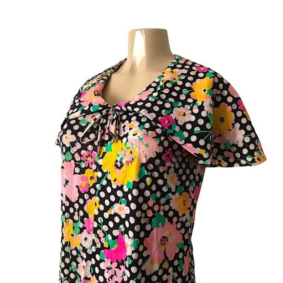 1960s Vintage Handmade Polka Dot Floral Maxi Dress - Picture 3 of 13